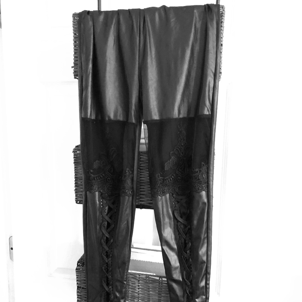 Faux leather, lace leggings